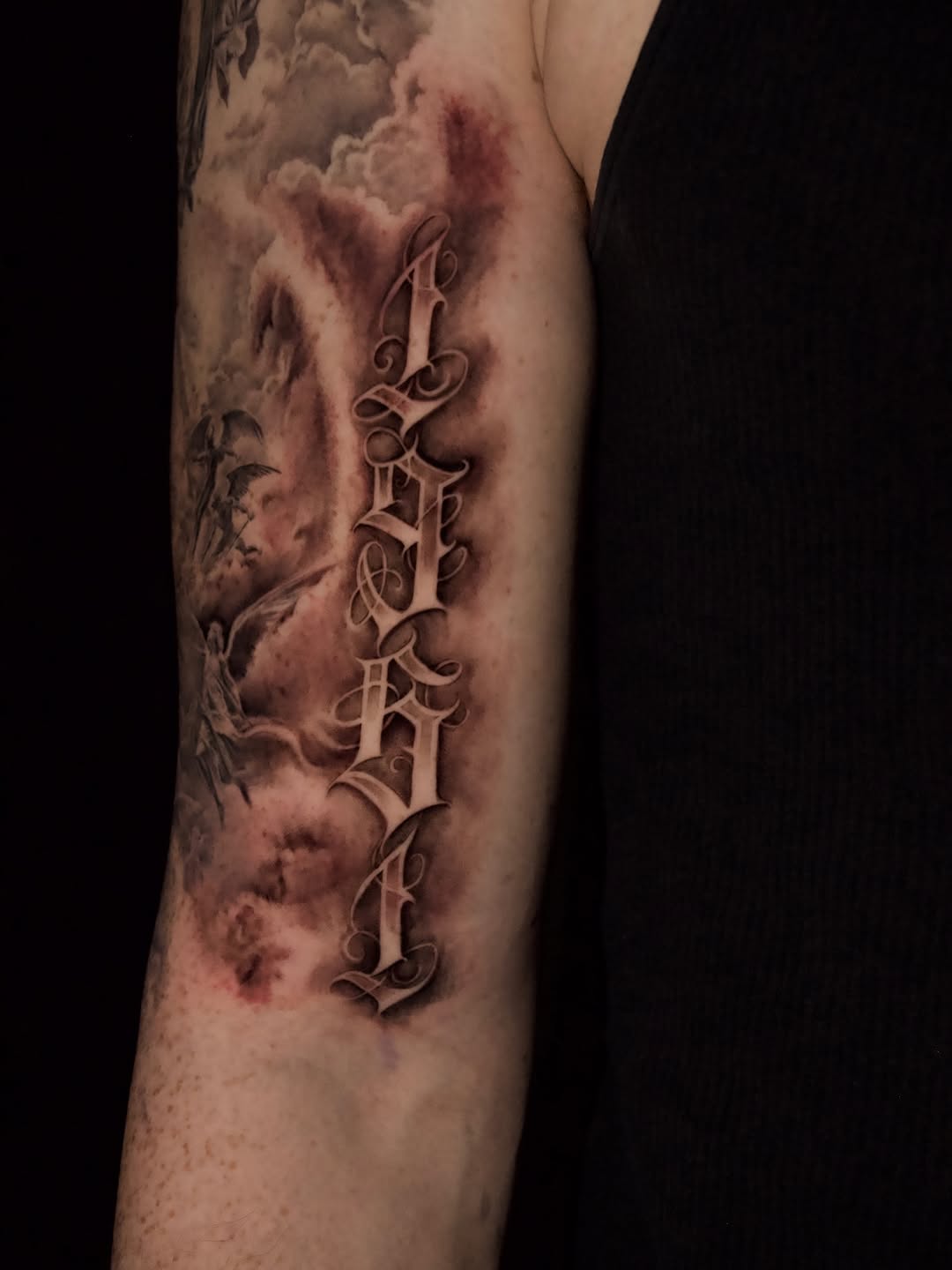 Tattoo by @josystatworld — lettering_script, black_and_grey
