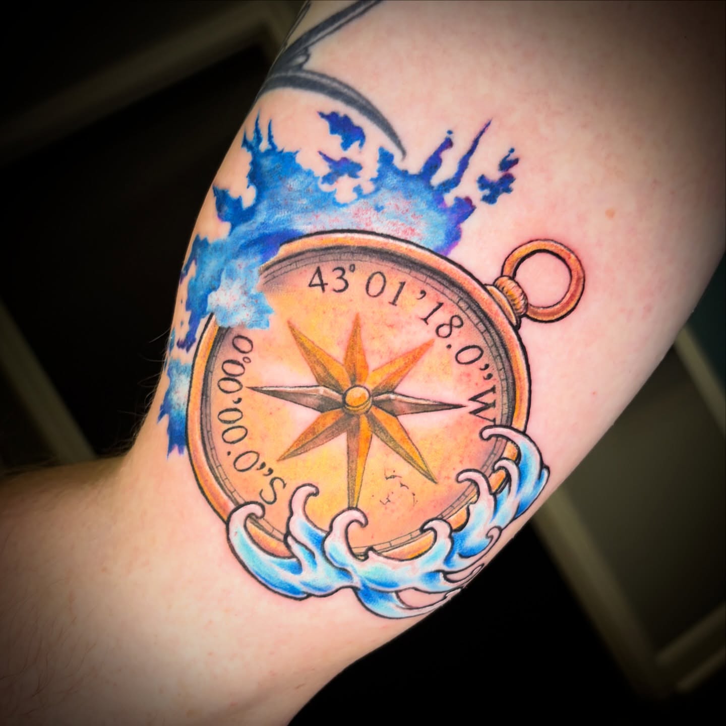 Compass new school tattoo on the forearm by Ali Stanley, Virginia Beach, Virginia