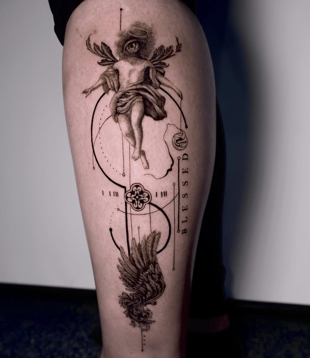Tattoo by @lilithink — black_and_grey, geometric