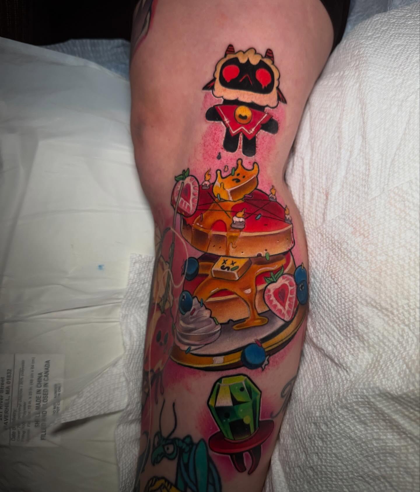 Pancake stack new school tattoo on the forearm by Kenneth Ruiz