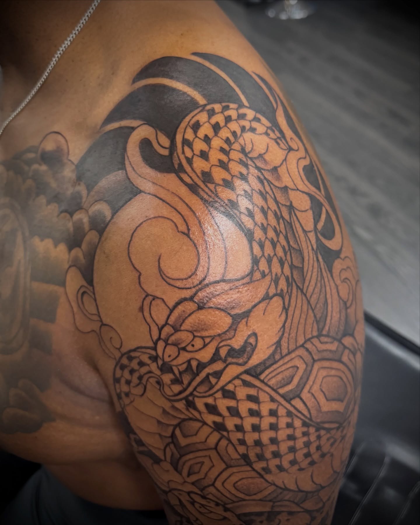Dragon japanese irezumi tattoo on the shoulder by IX