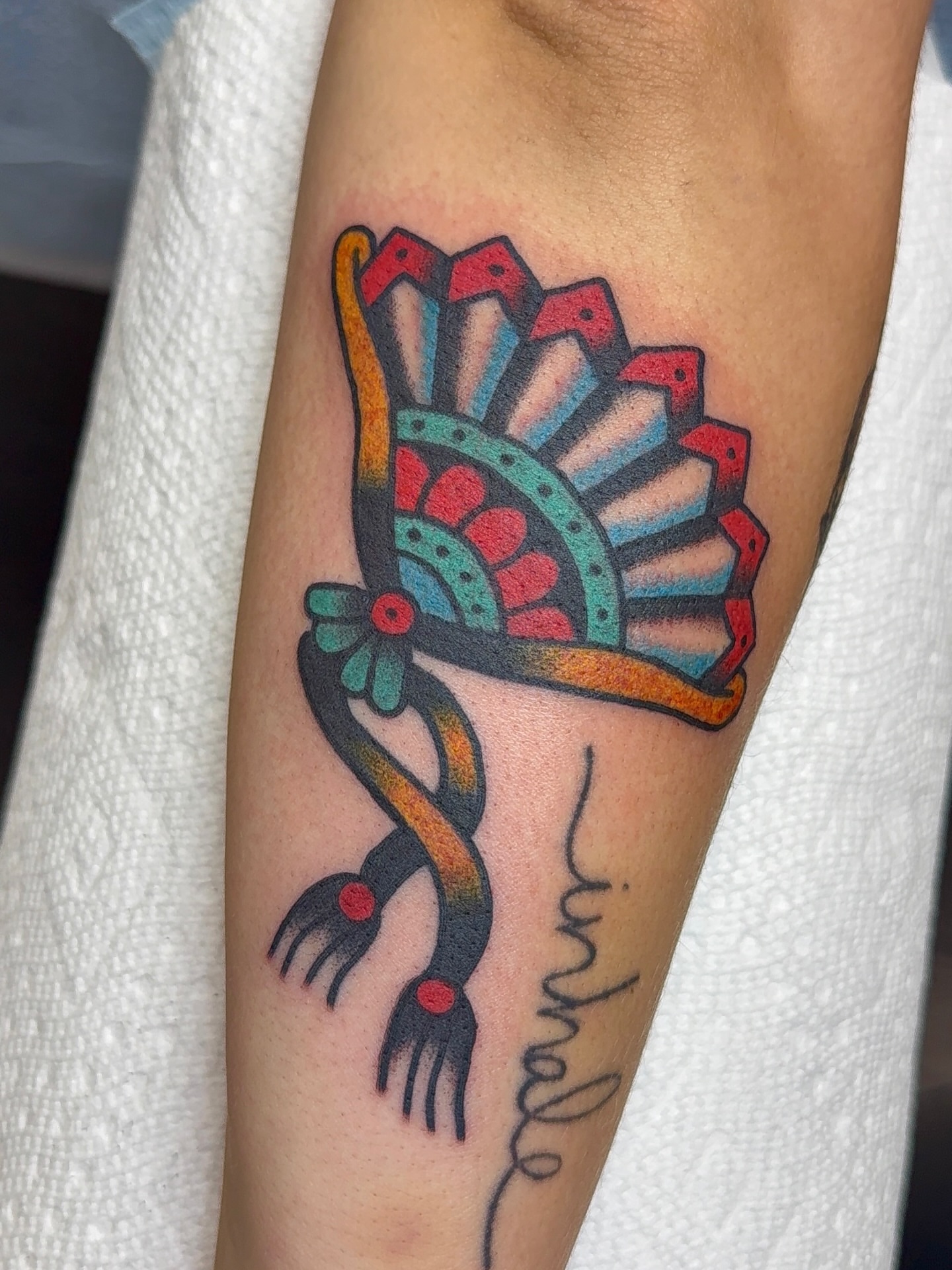 Kachina doll American traditional tattoo on the forearm by VAY
