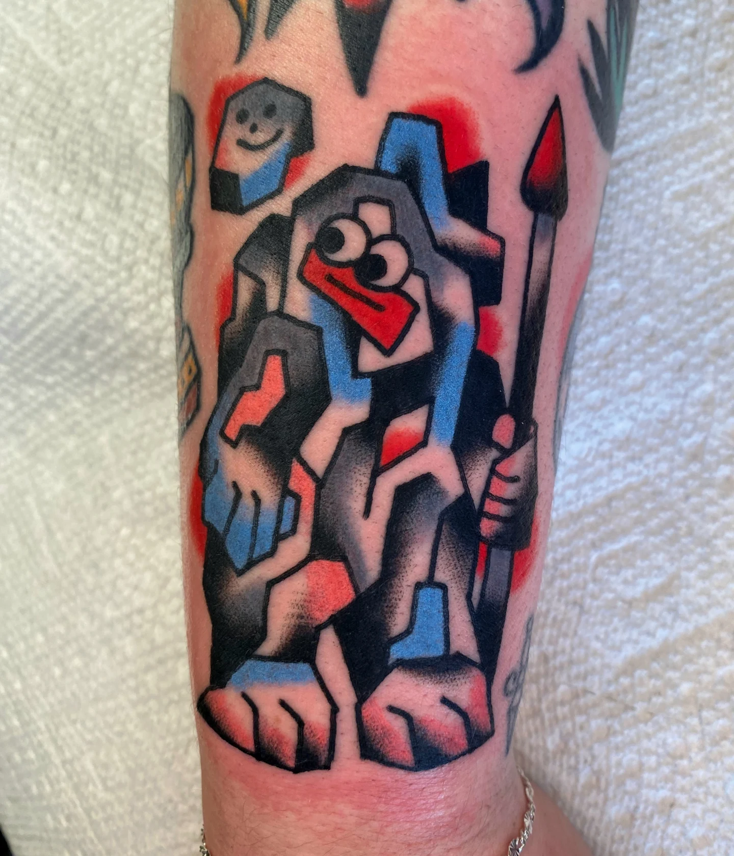 Robot American traditional tattoo on the forearm by Quinn, Kansas City, Missouri