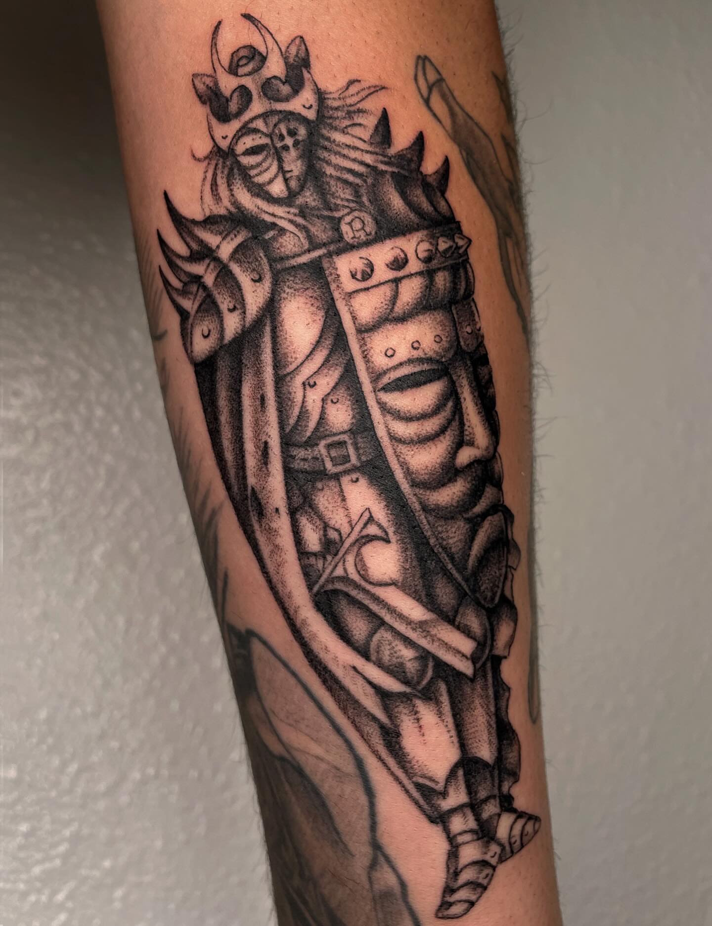 Warrior dotwork tattoo on the forearm by Vash