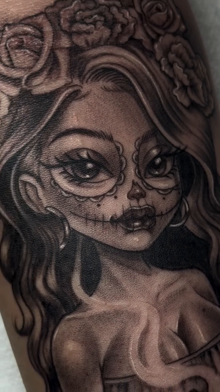 Tattoo by @ragingmaddie — black_and_grey, realism