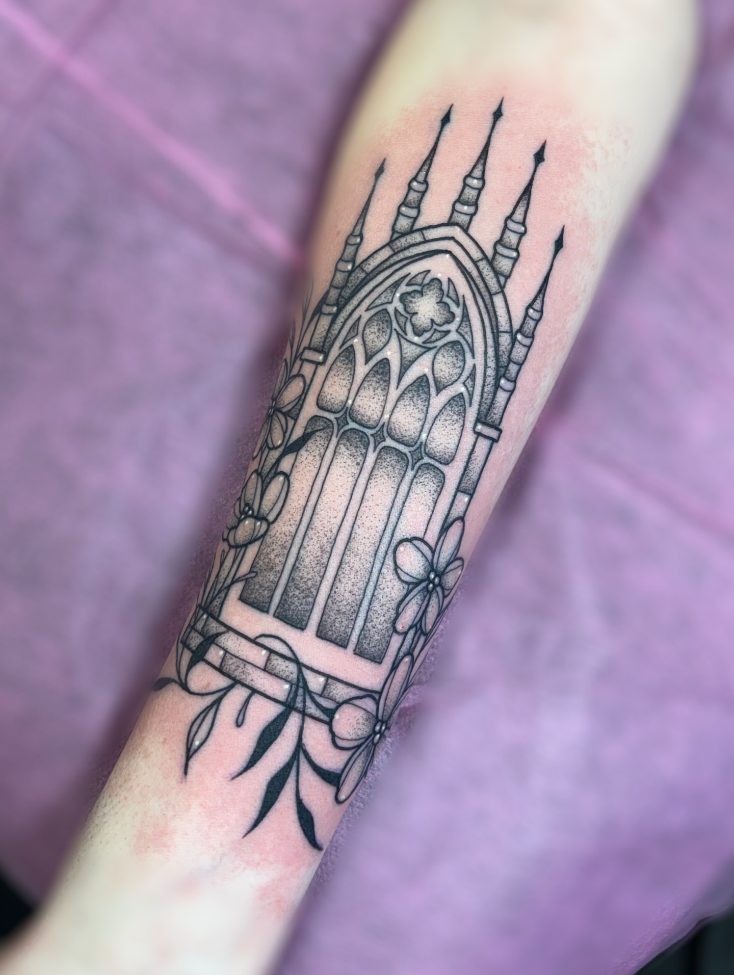Gothic window black and grey tattoo on the forearm by ✿ sadie winter ✿
