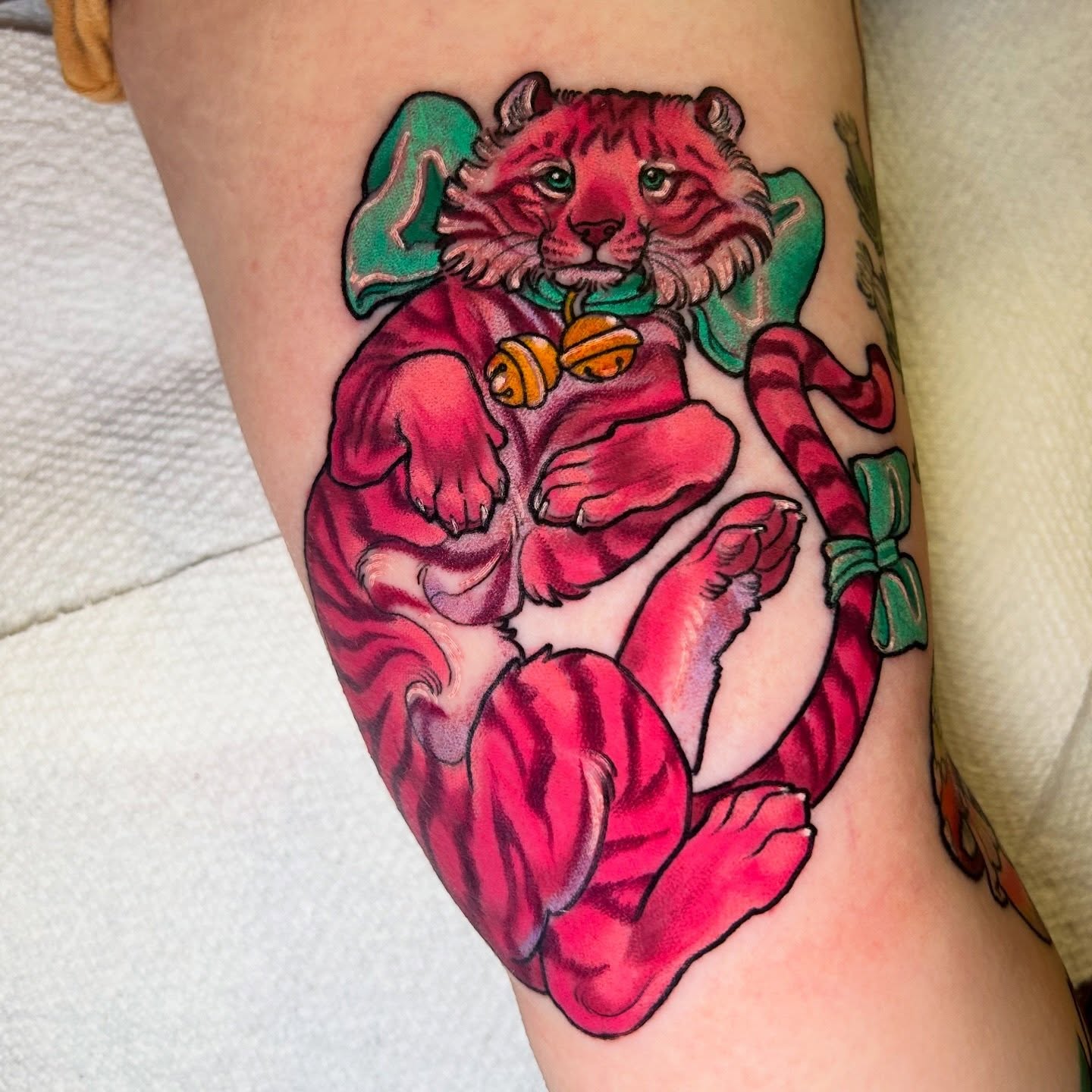 Tiger new school tattoo on the forearm by Anna Sylvan Tattoos