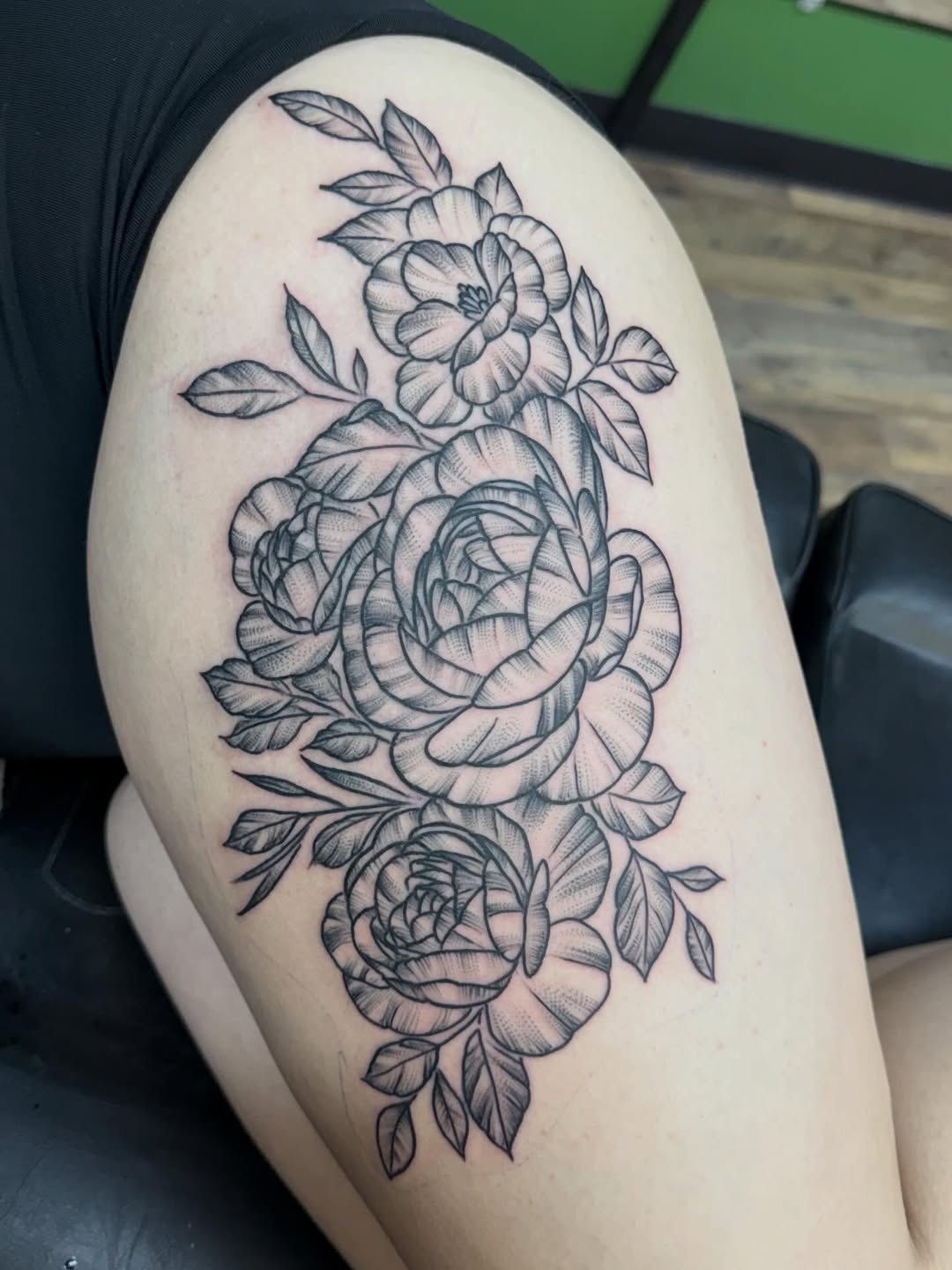 Tattoo by @diamondtigertattoo — black_and_grey, dotwork