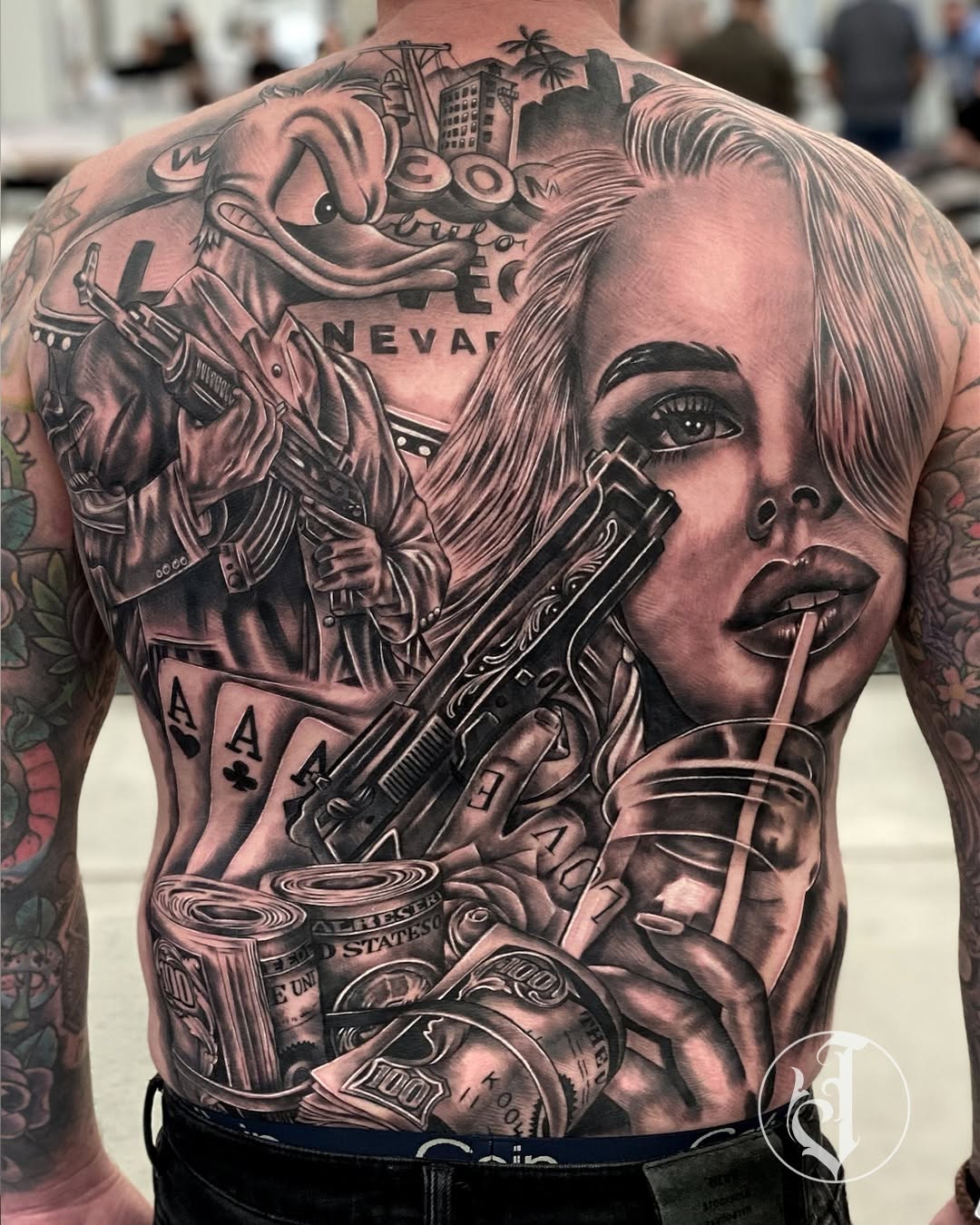 Chicano tattoo on the back by Tattoos By Josh