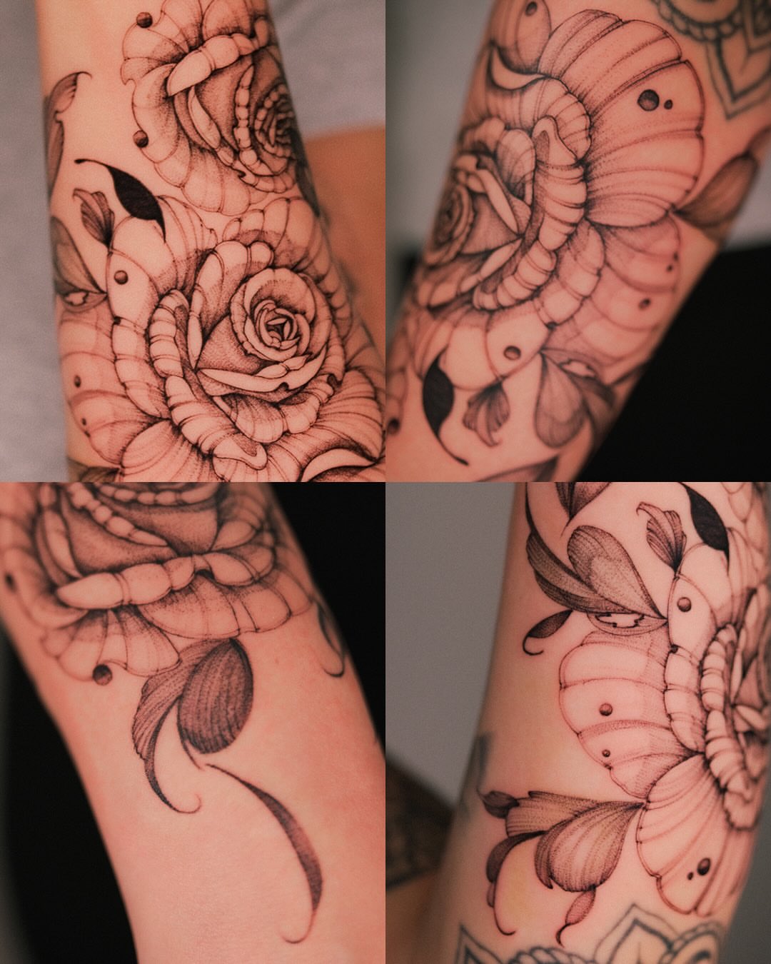 Roses realism tattoo on the forearm by Esther ✣ Fine Line Floral Tattoo Artist LA, Los Angeles, California