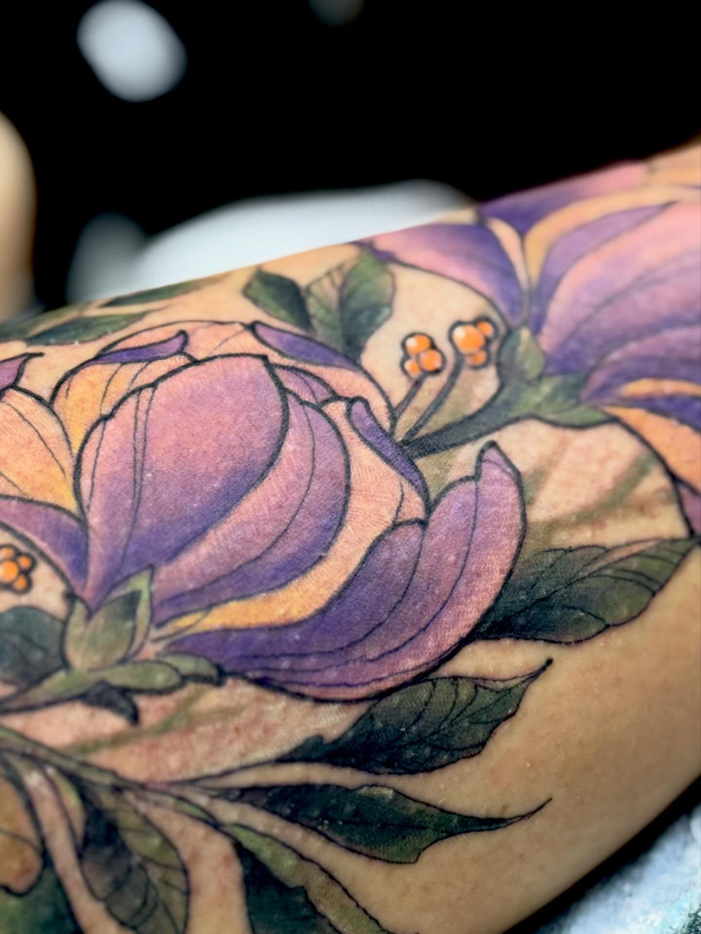 Floral arrangement new school tattoo on the forearm by jonhighland
