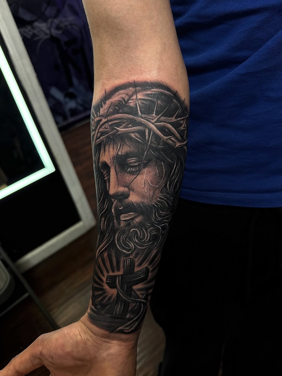 Chicano tattoo on the forearm by @samg_tat2s, San Diego, California