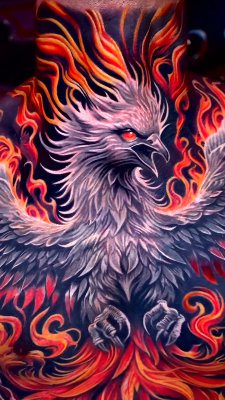 Phoenix chest tattoo realism tattoo on the chest by Sadier Alfonso