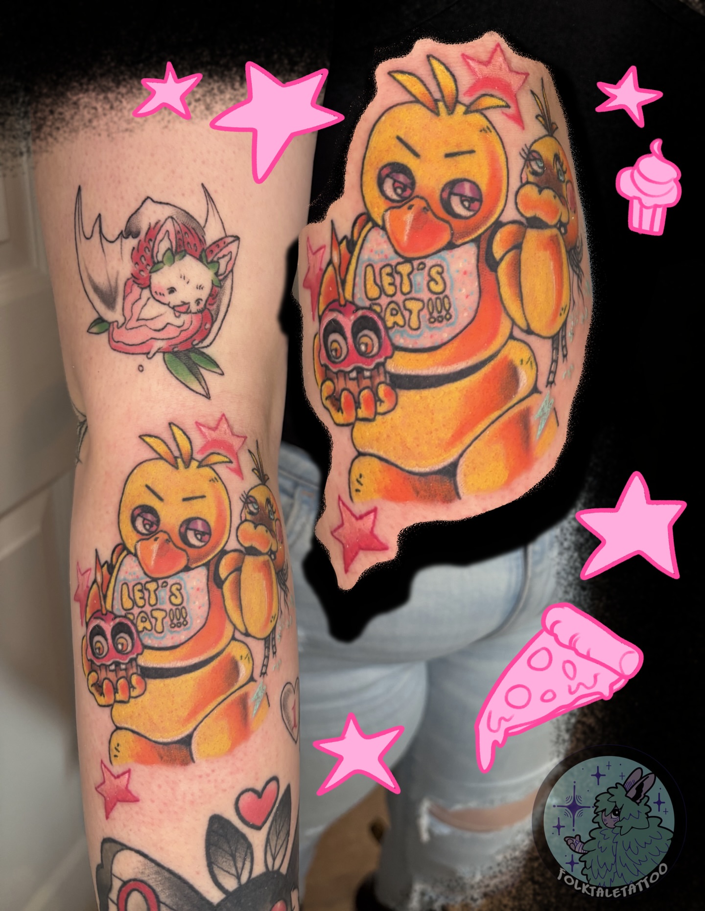 FNAF characters American traditional tattoo on the forearm by Callum