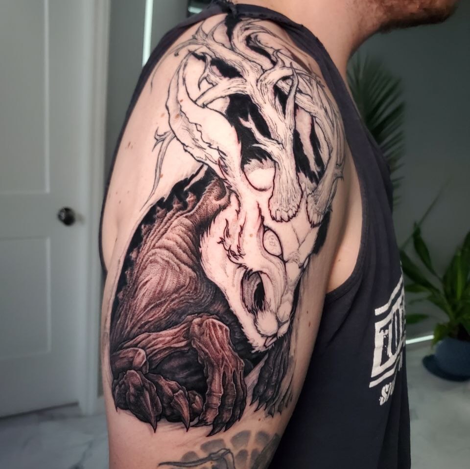 Tree realism tattoo on the shoulder by Matthew Ray, Harrisburg, North Carolina
