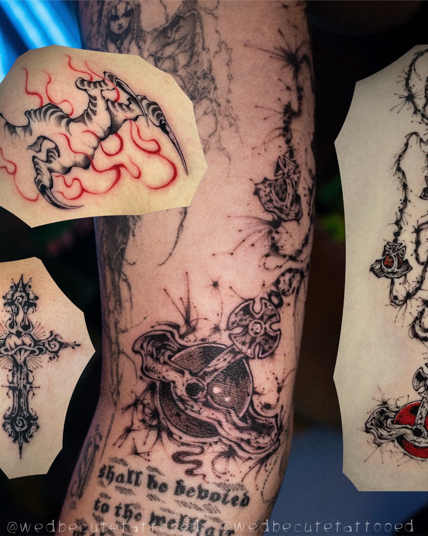 Mechanical gear and cross geometric tattoo on the forearm by мια ѕυη