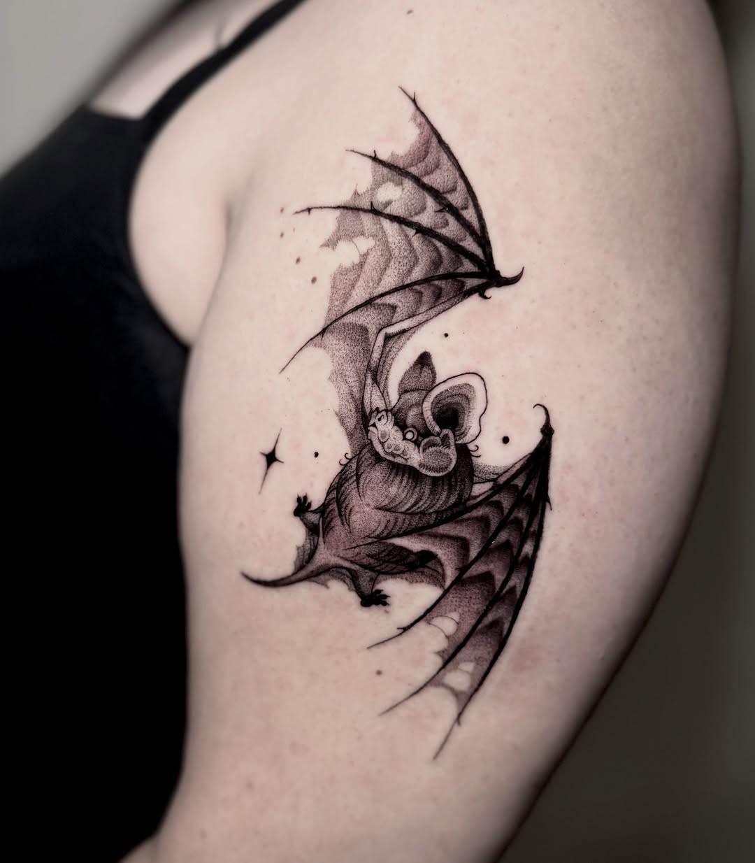Tattoo by @mochitats — black_and_grey, dotwork