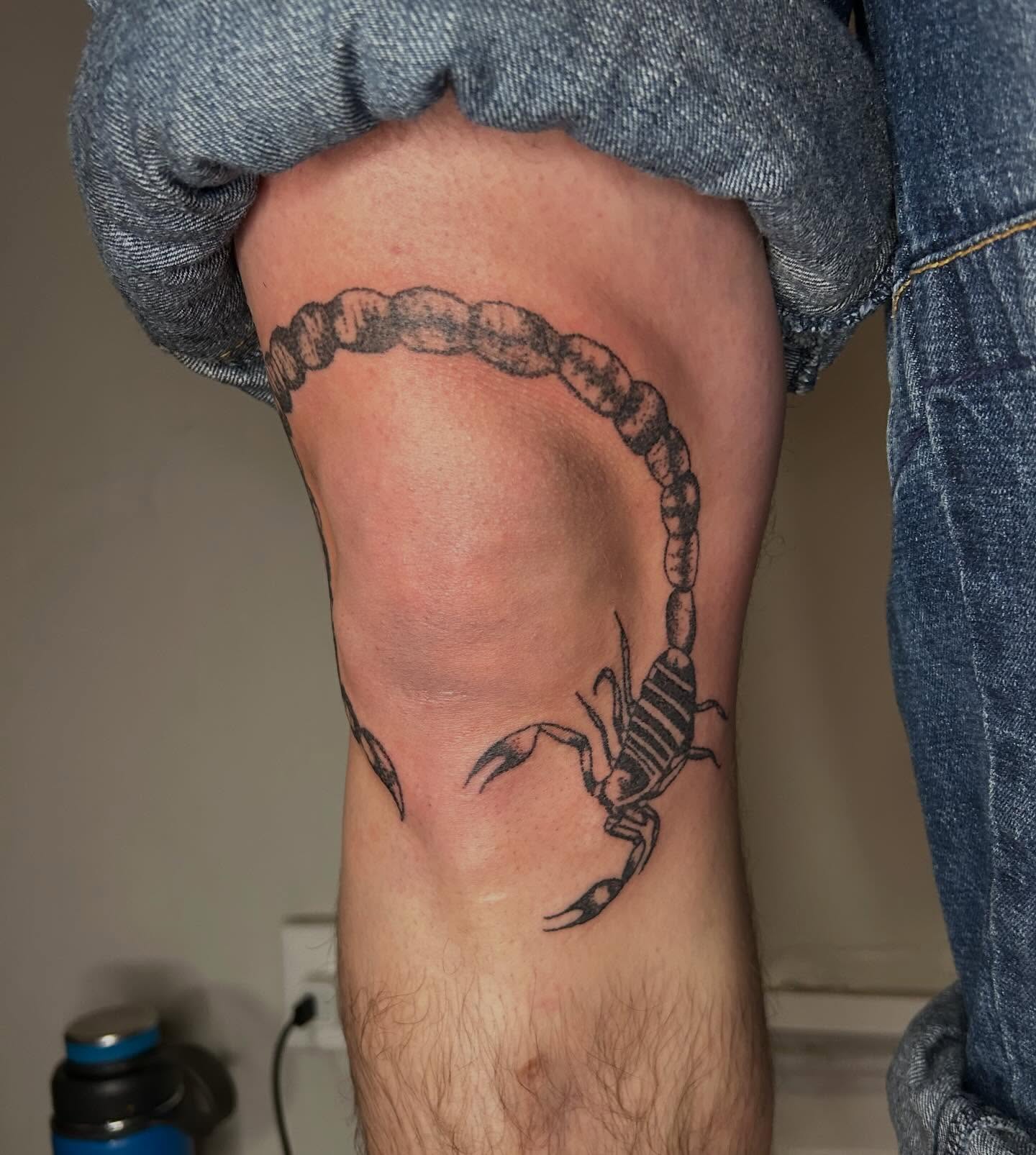 Scorpion dotwork tattoo on the thigh by ˙⋆✮⋆˙‧₊˚✧ sophie ✧˚₊‧˙⋆✮⋆˙