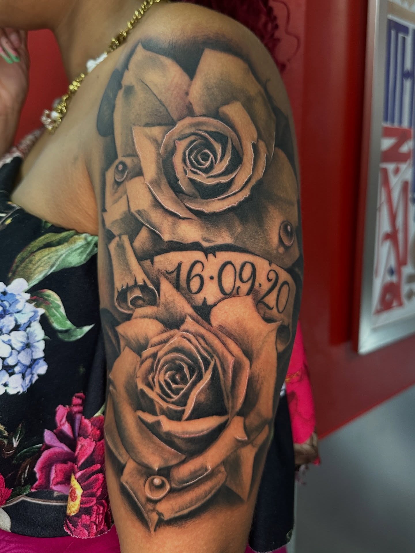 Roses and date realism tattoo on the forearm by guinn_art_tatts, Le Moule