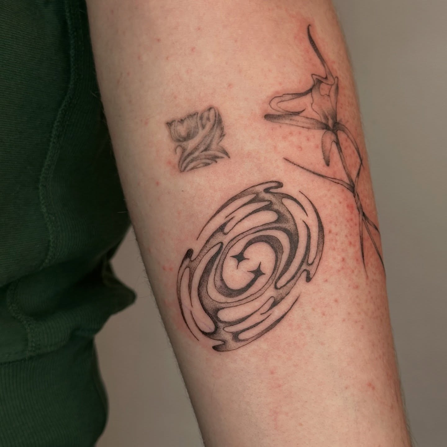 Swirl black and grey tattoo on the forearm by macie ❥ austin tattoo artist, Austin, Texas