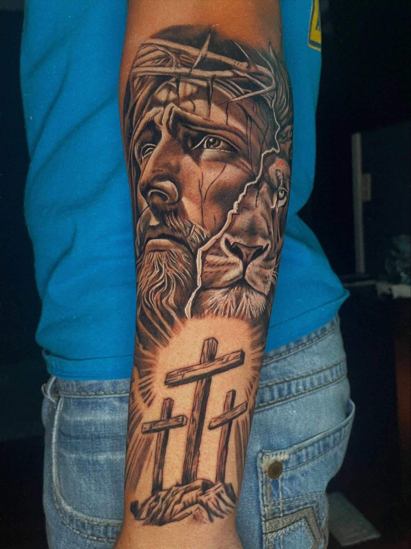 Jesus Christ realism tattoo on the forearm by Noriega Josué