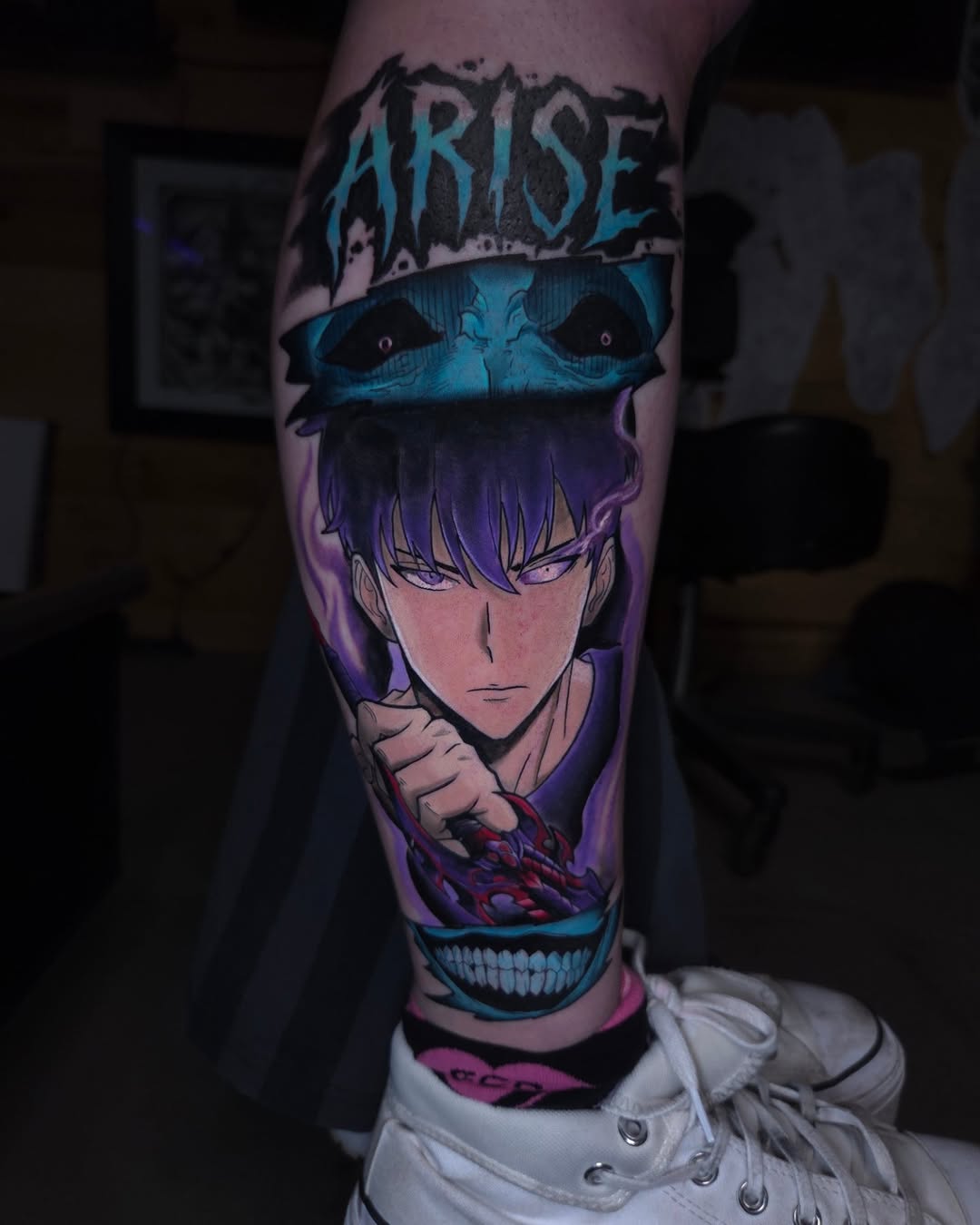 Tattoo by @devanv_tattoos — anime, black_and_grey