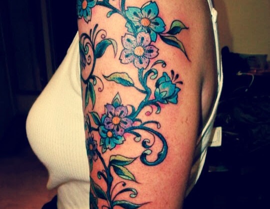 Floral vine new school tattoo on the forearm by πππππ°ππππ πΏπππππ