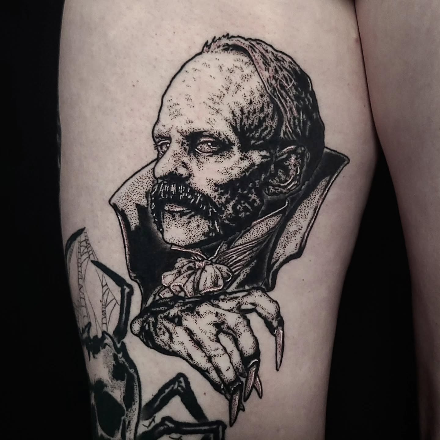 Tattoo by @alexanderstairstattoos — dotwork, black_and_grey