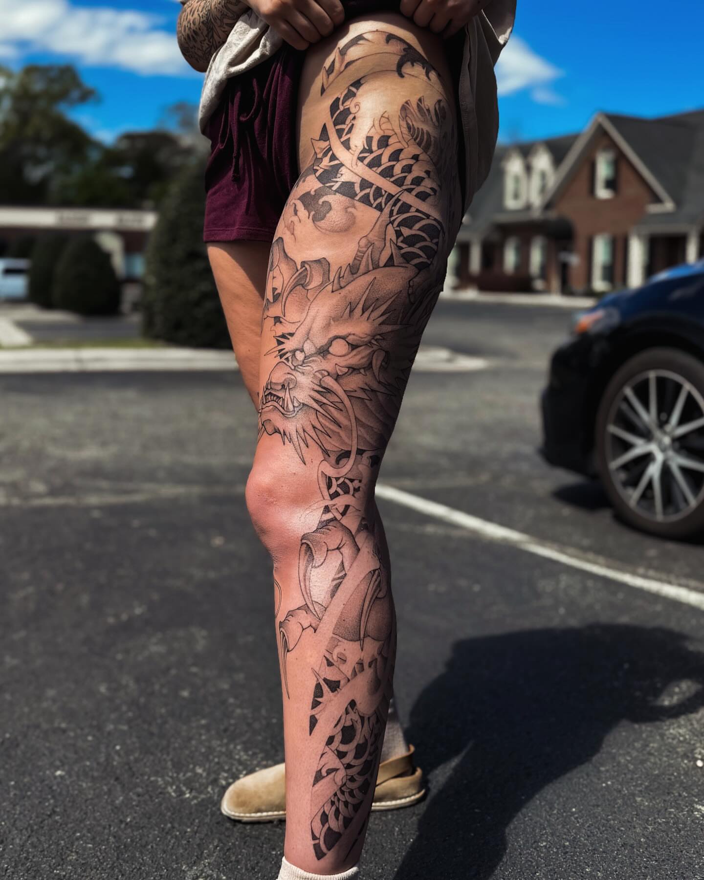 Dragon japanese irezumi tattoo on the calf by 𝔍𝔞𝔯𝔢𝔡 𝔞𝔩𝔩𝔢𝔫