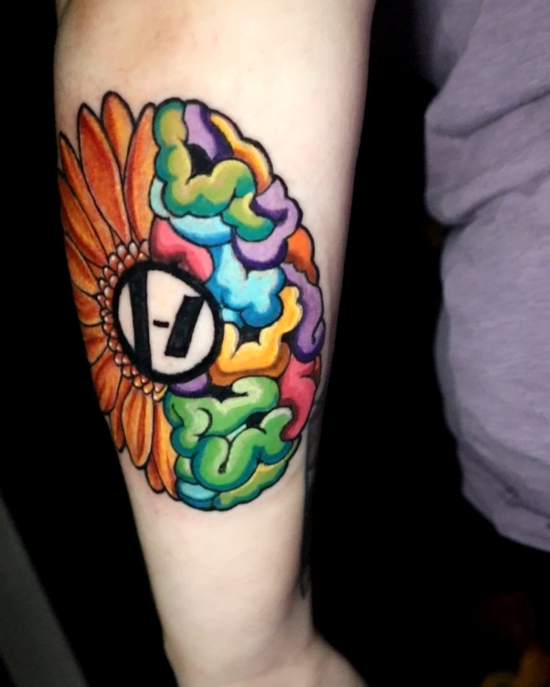 Abstract brain American traditional tattoo on the forearm by Sonia Mercedes Dupuis