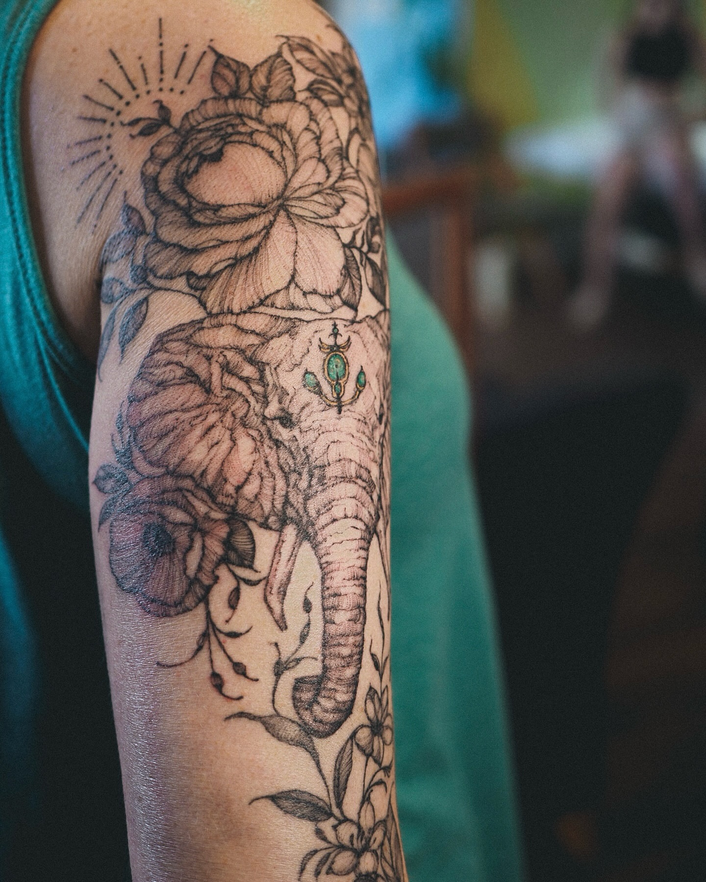 Elephant and floral realism tattoo on the forearm by Inks by Nastia