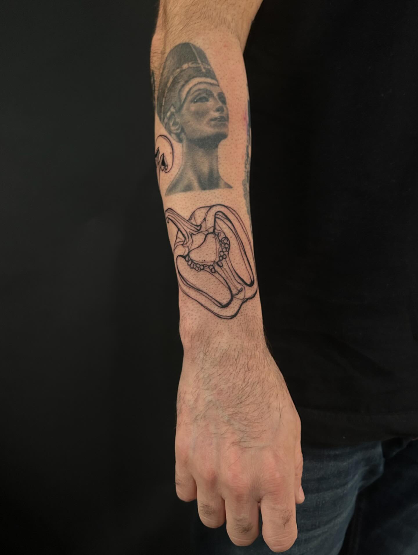 Ancient figure realism tattoo on the forearm by @laurabochet_tattoo, Beacon, NY