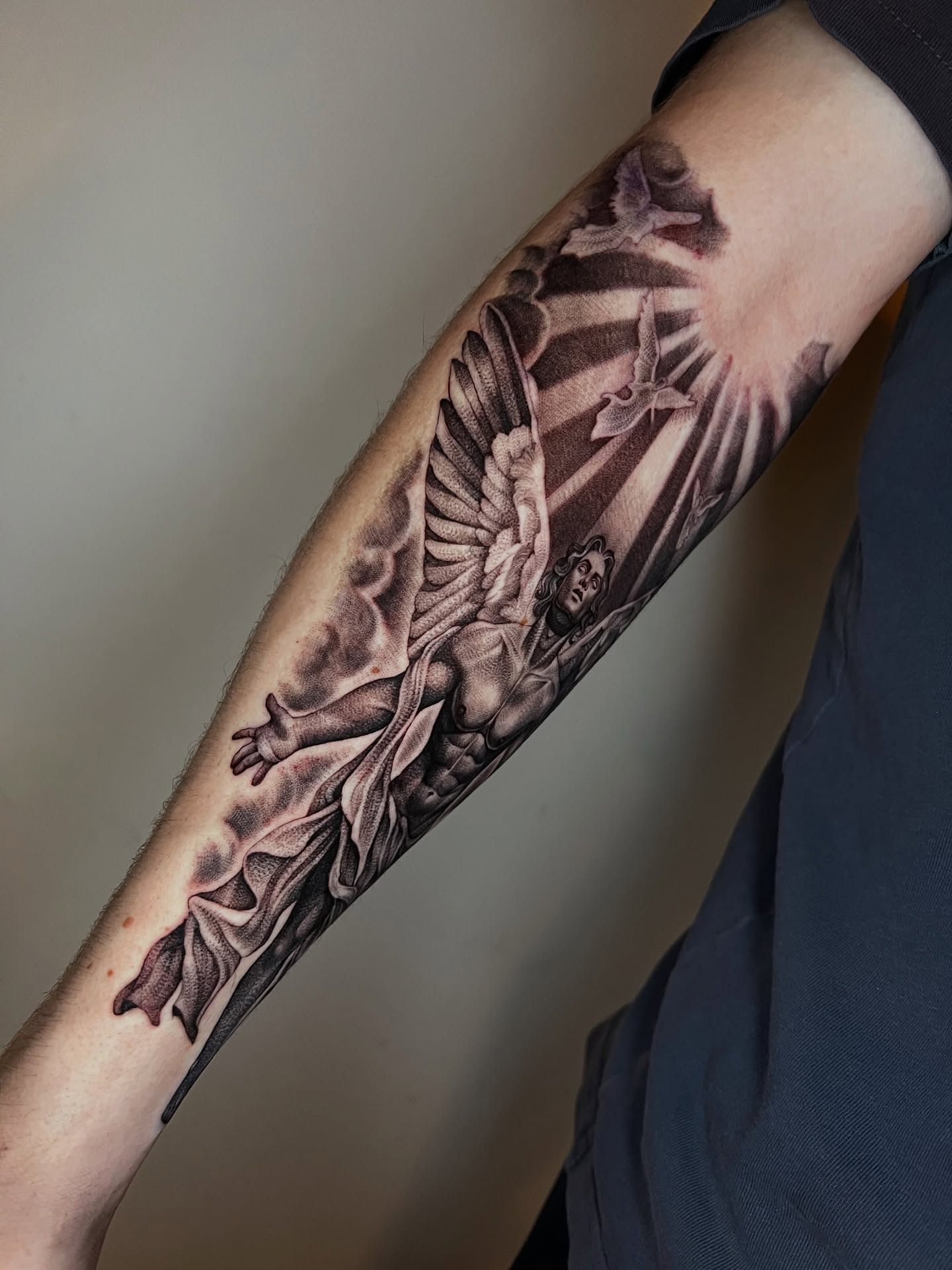 Angelic figure realism tattoo on the forearm by ๐ค ๐๐๐๐๐๐ ๐ค
