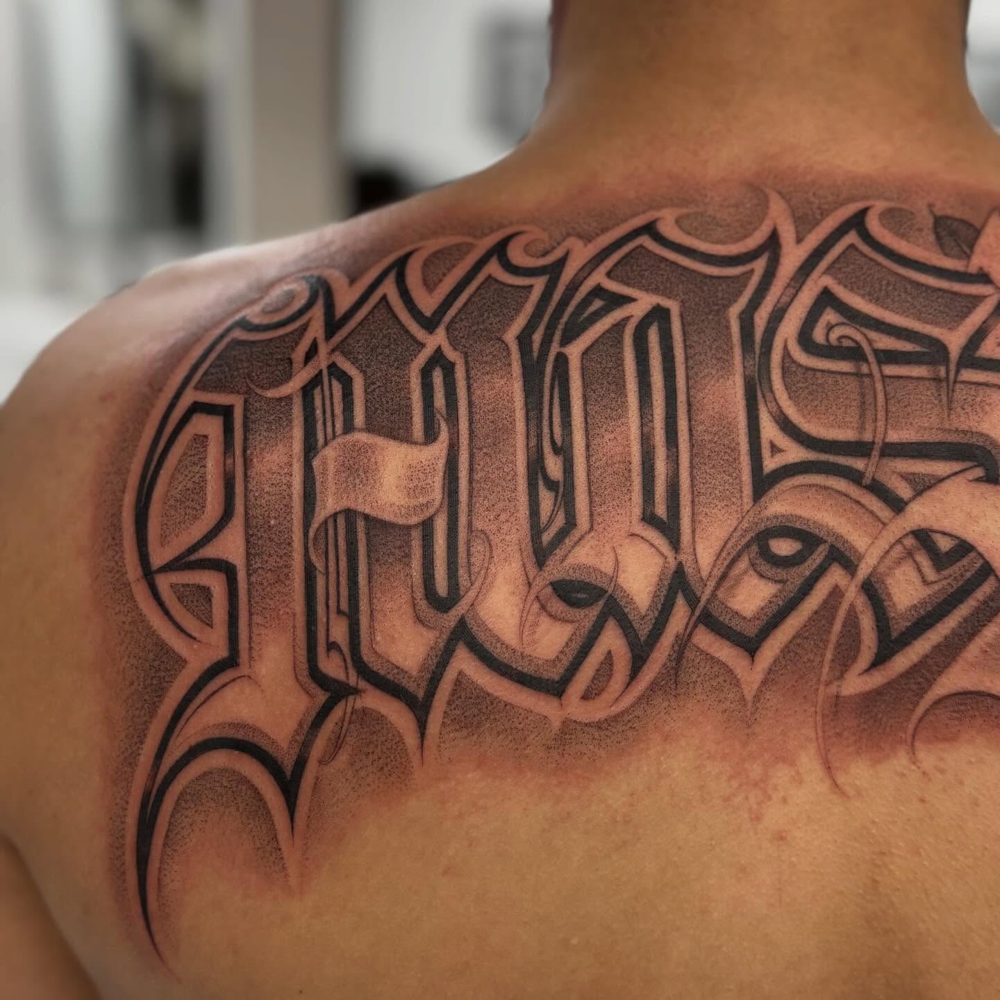 Tattoo by @ashtattooer — lettering_script, black_and_grey