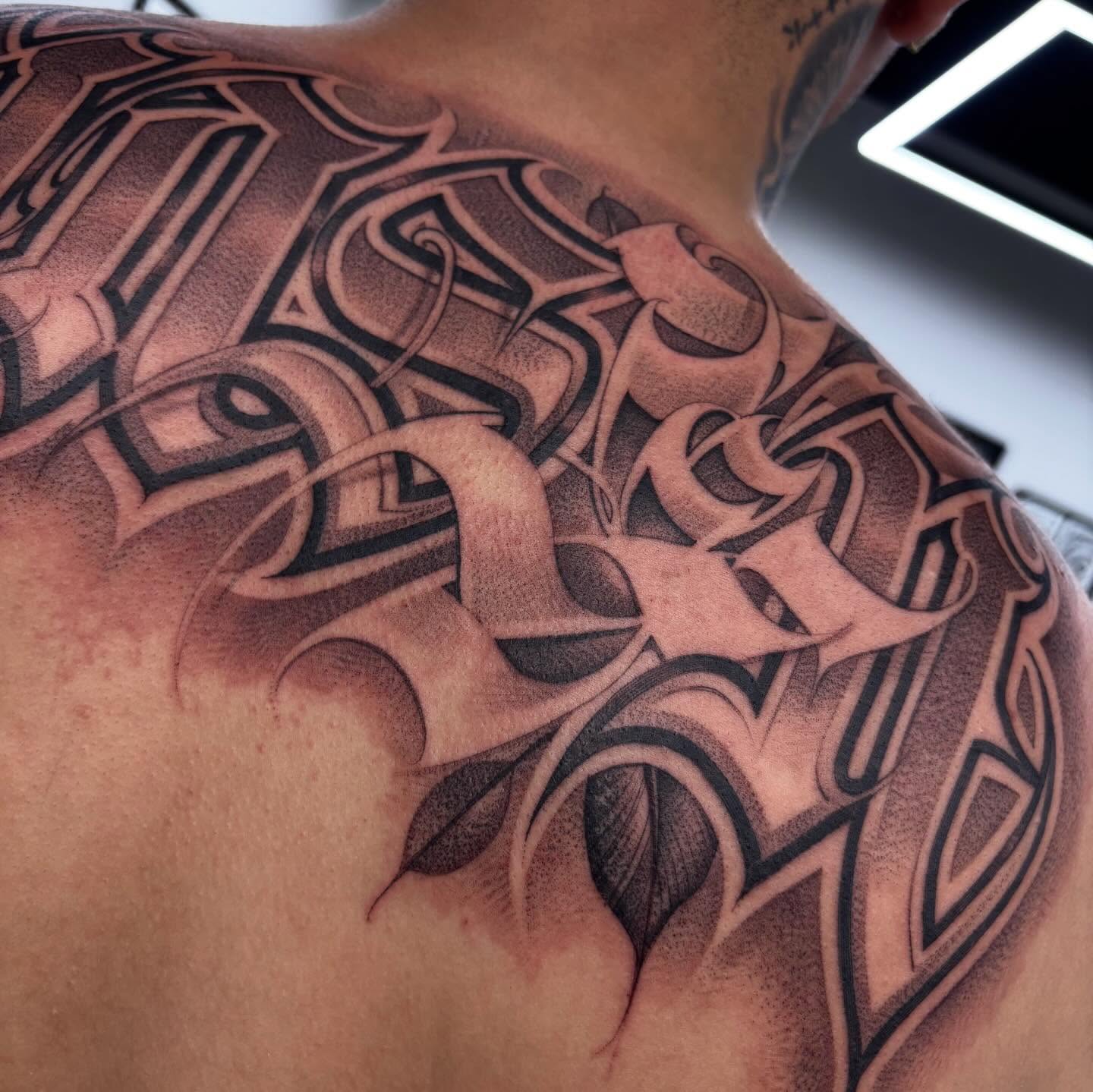 Abstract geometric pattern geometric tattoo on the shoulder by Ashley brown, Las Vegas, Nevada