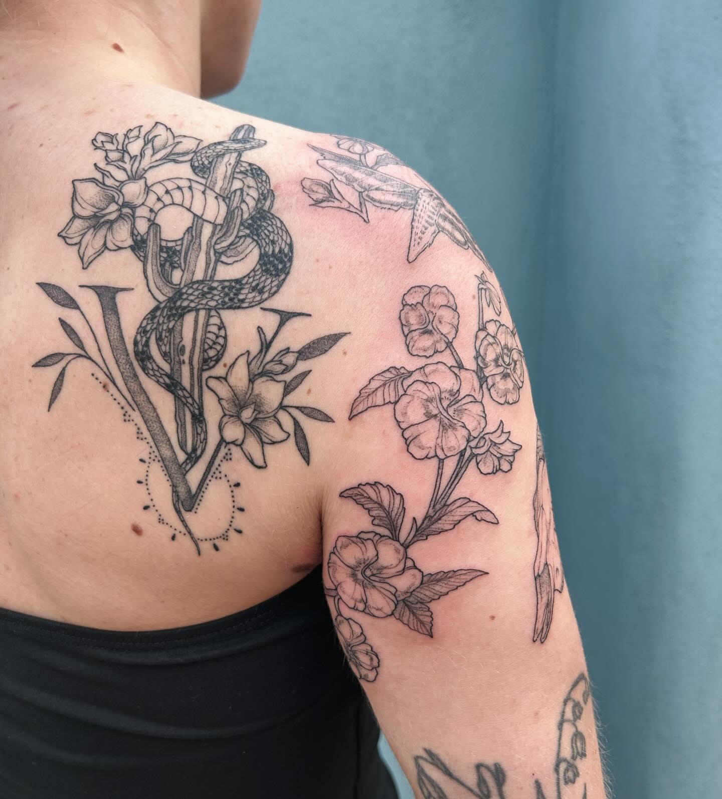 Tattoo by @littlebird_ink — black_and_grey, dotwork