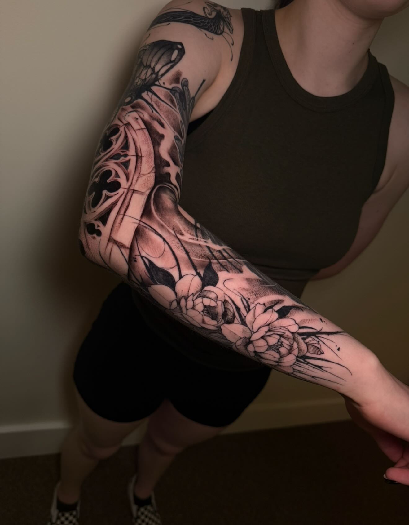 Tattoo by @whitehorsetattooing — black_and_grey, dotwork