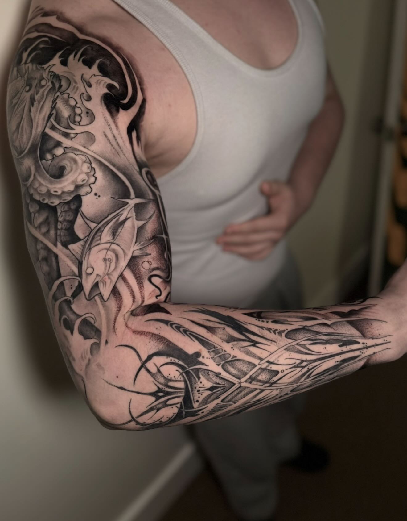 Tattoo by @whitehorsetattooing — black_and_grey, geometric