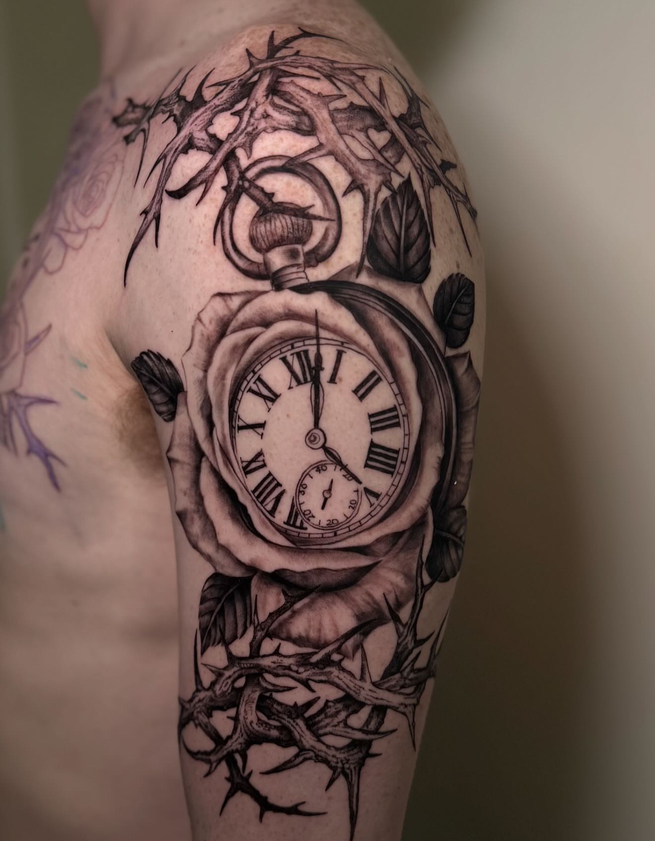 Tattoo by @whitehorsetattooing — black_and_grey, realism
