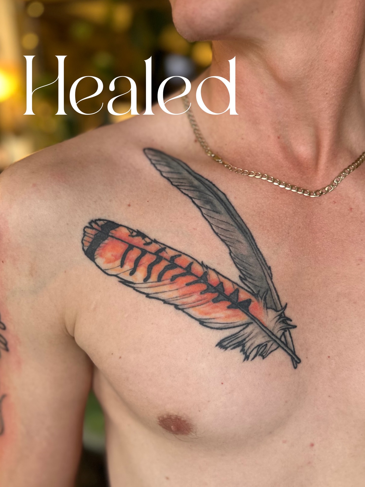Feather realism tattoo on the chest by Ransom