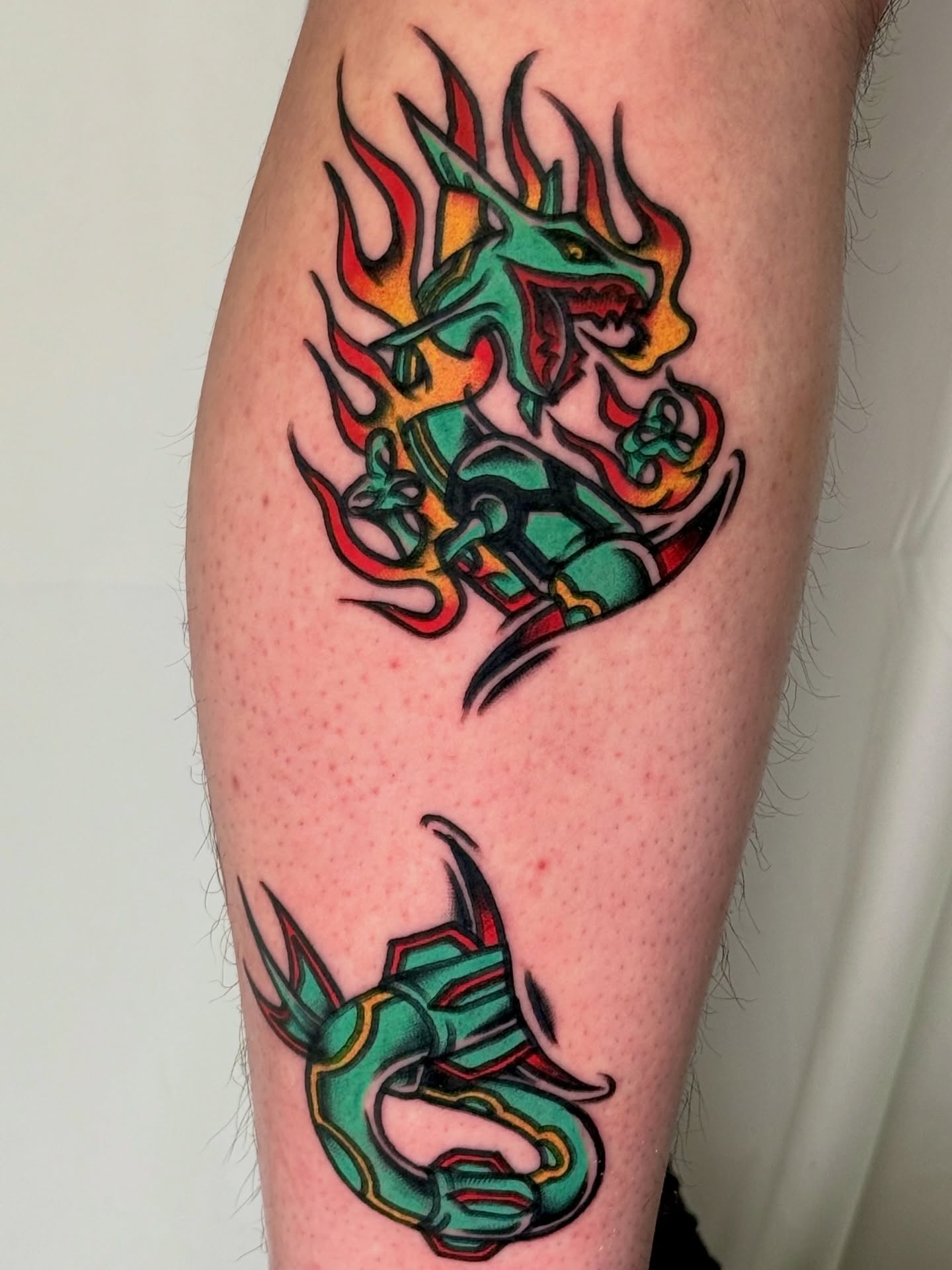Dragon new school tattoo on the forearm by Tattooer Sancho 🇰🇷🇨🇦