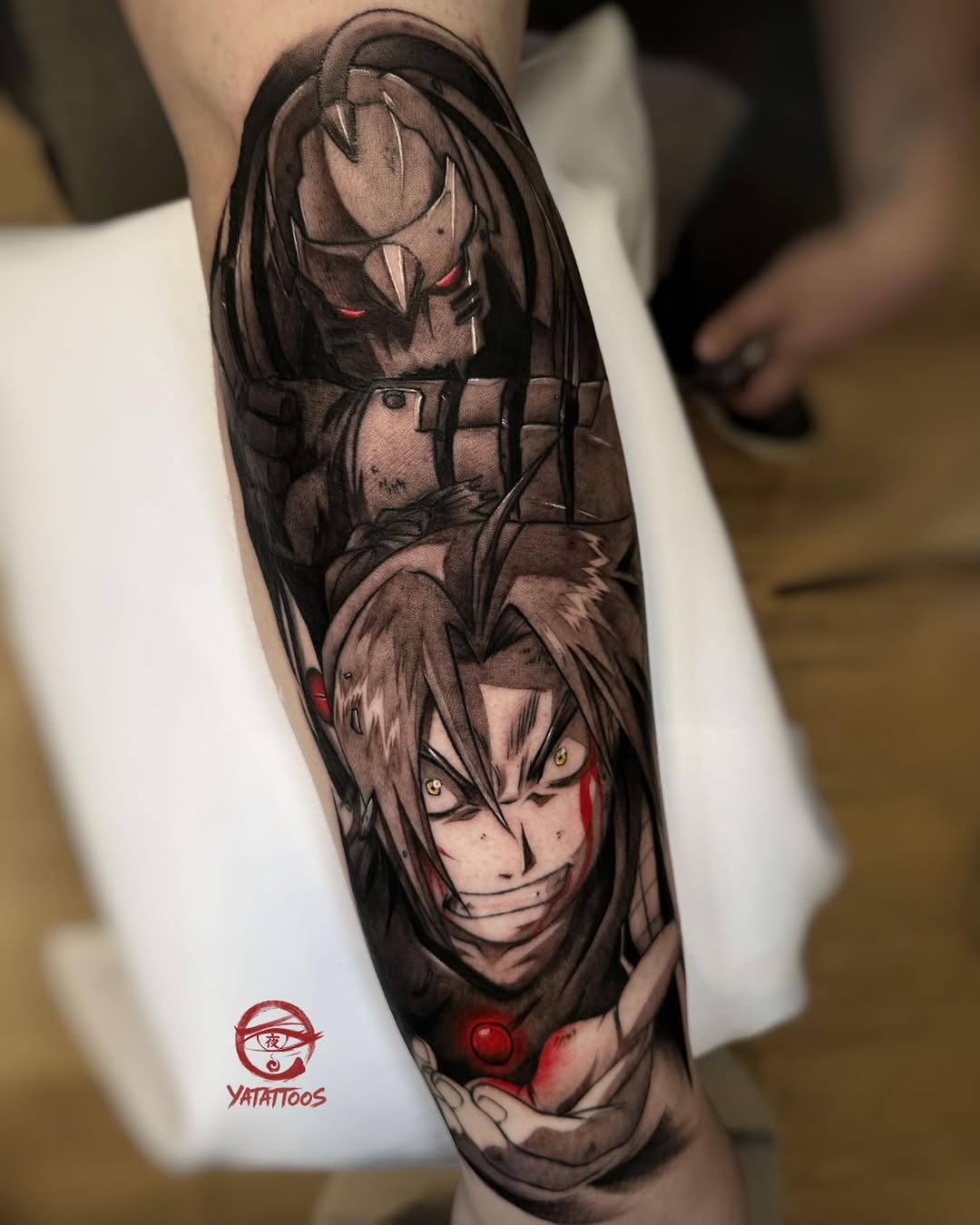 Tattoo by @yatattoos — anime, black_and_grey