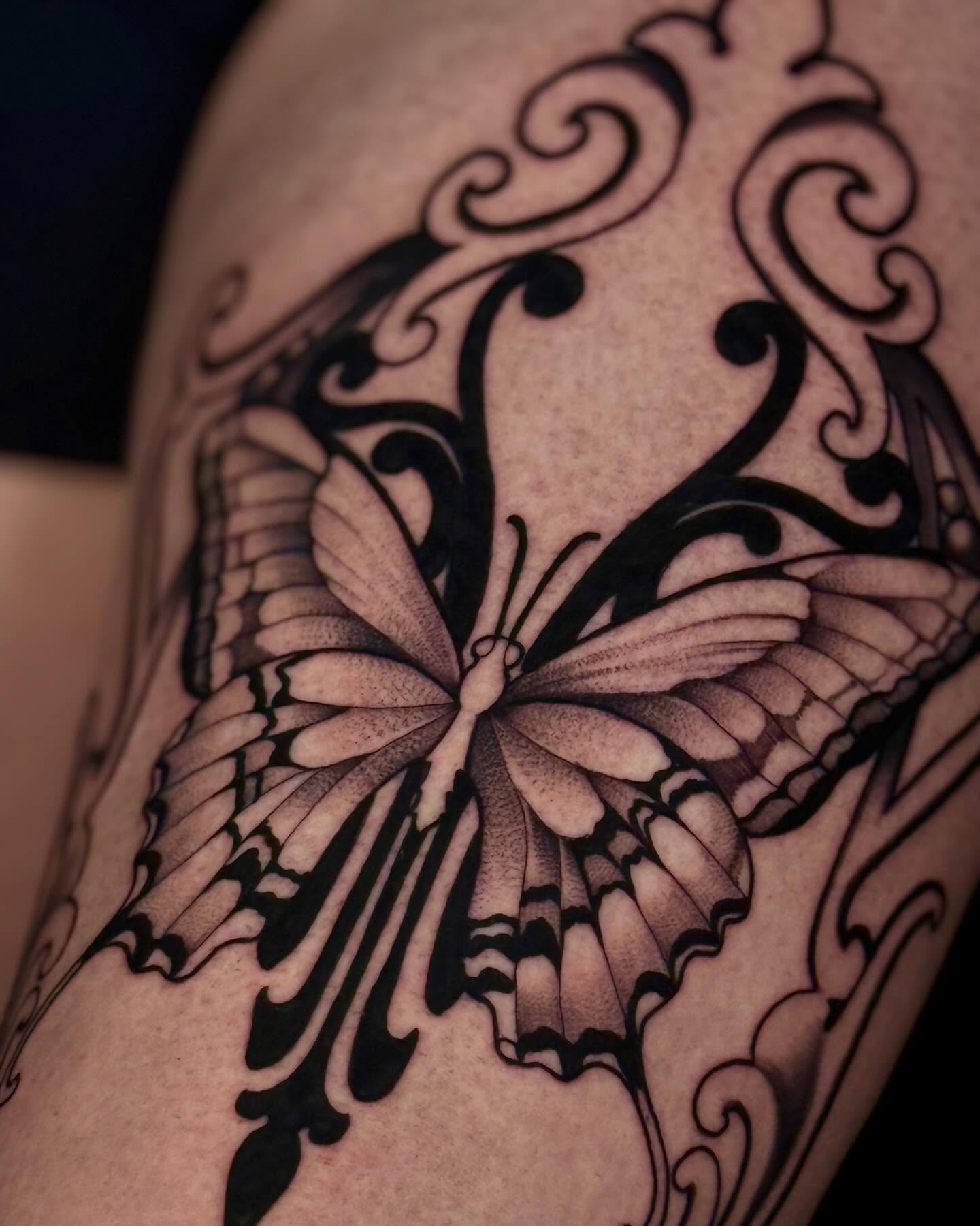 Butterfly ornamental tattoo on the shoulder by 𝐊𝐄𝐋𝐒𝐄𝐘 𝐂𝐀𝐑𝐌𝐄𝐋𝐀