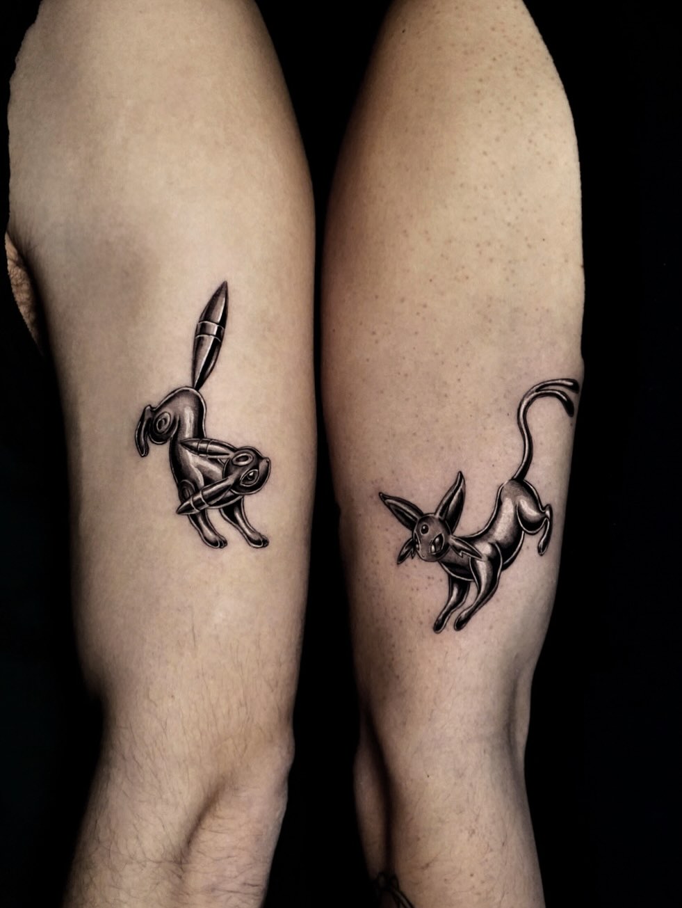 Rabbit black and grey tattoo on the forearm by Tattoo Artist