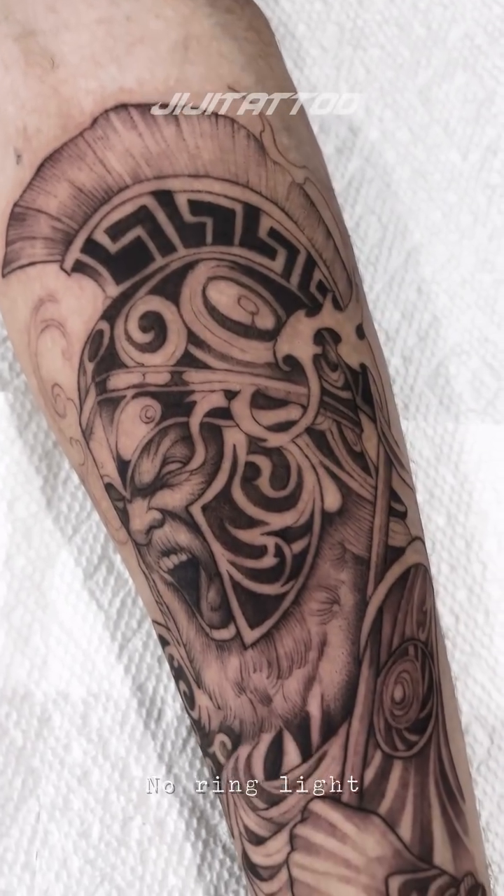 Spartan warrior helmet realism tattoo by 🇰🇷jijitattoo 🇺🇸