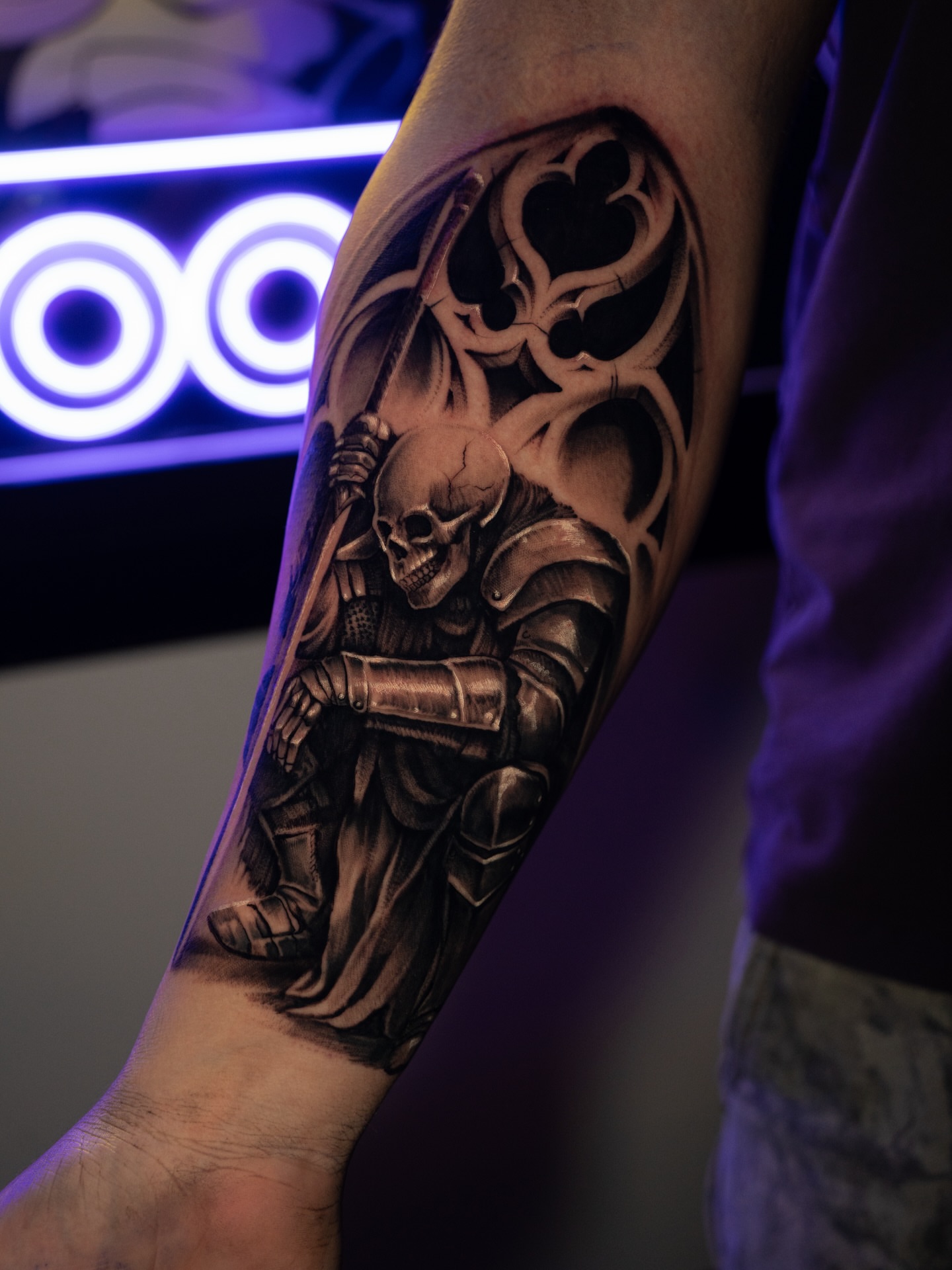 Skeleton warrior realism tattoo on the forearm by Apolo