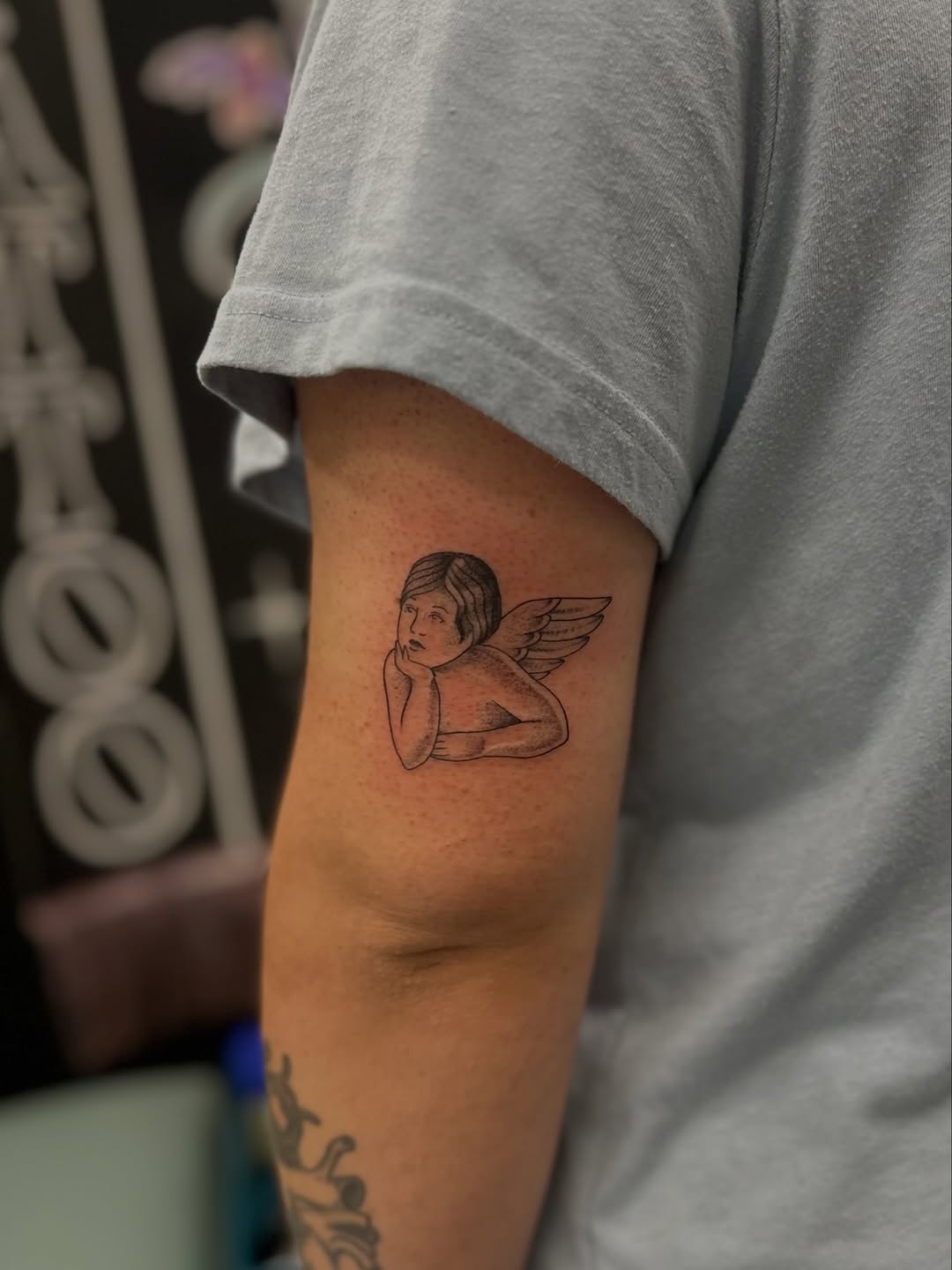 Tattoo by @rad.bananza — fine_line, black_and_grey