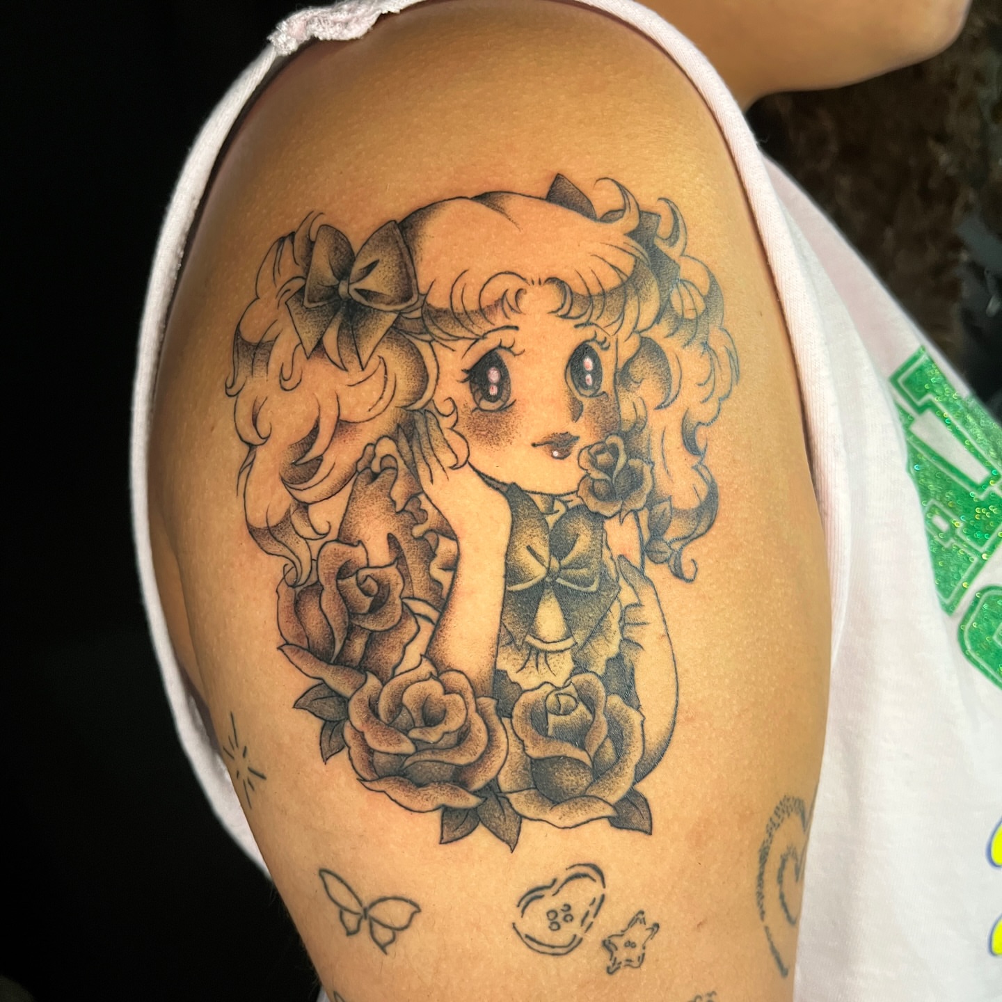 Tattoo by @vapidstar — anime, dotwork