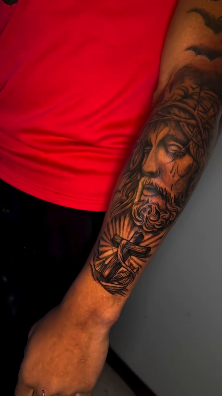 Jesus Christ and rose realism tattoo by Dope
