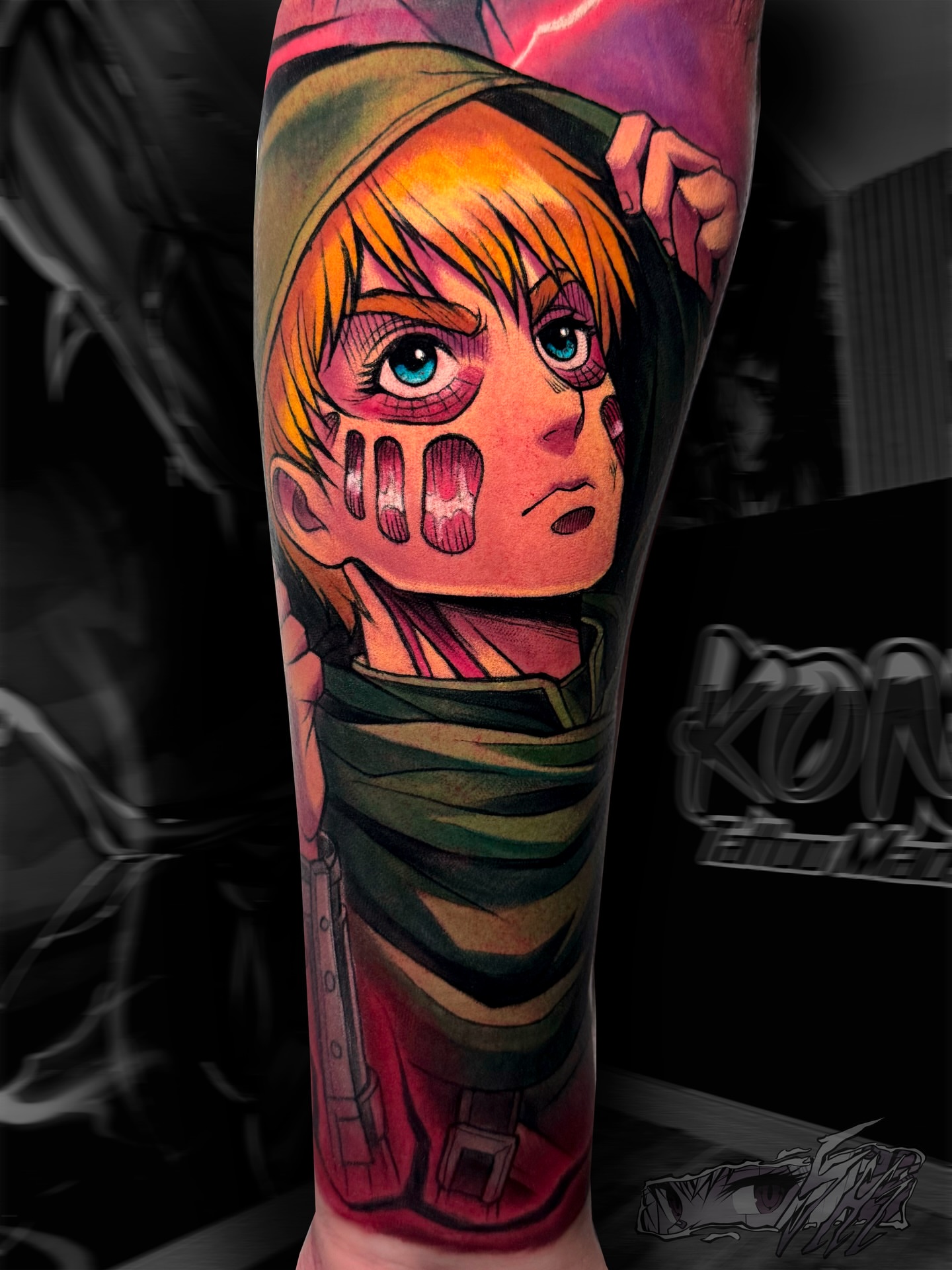 Anime character anime tattoo on the forearm by Iván Pelegrín Medina